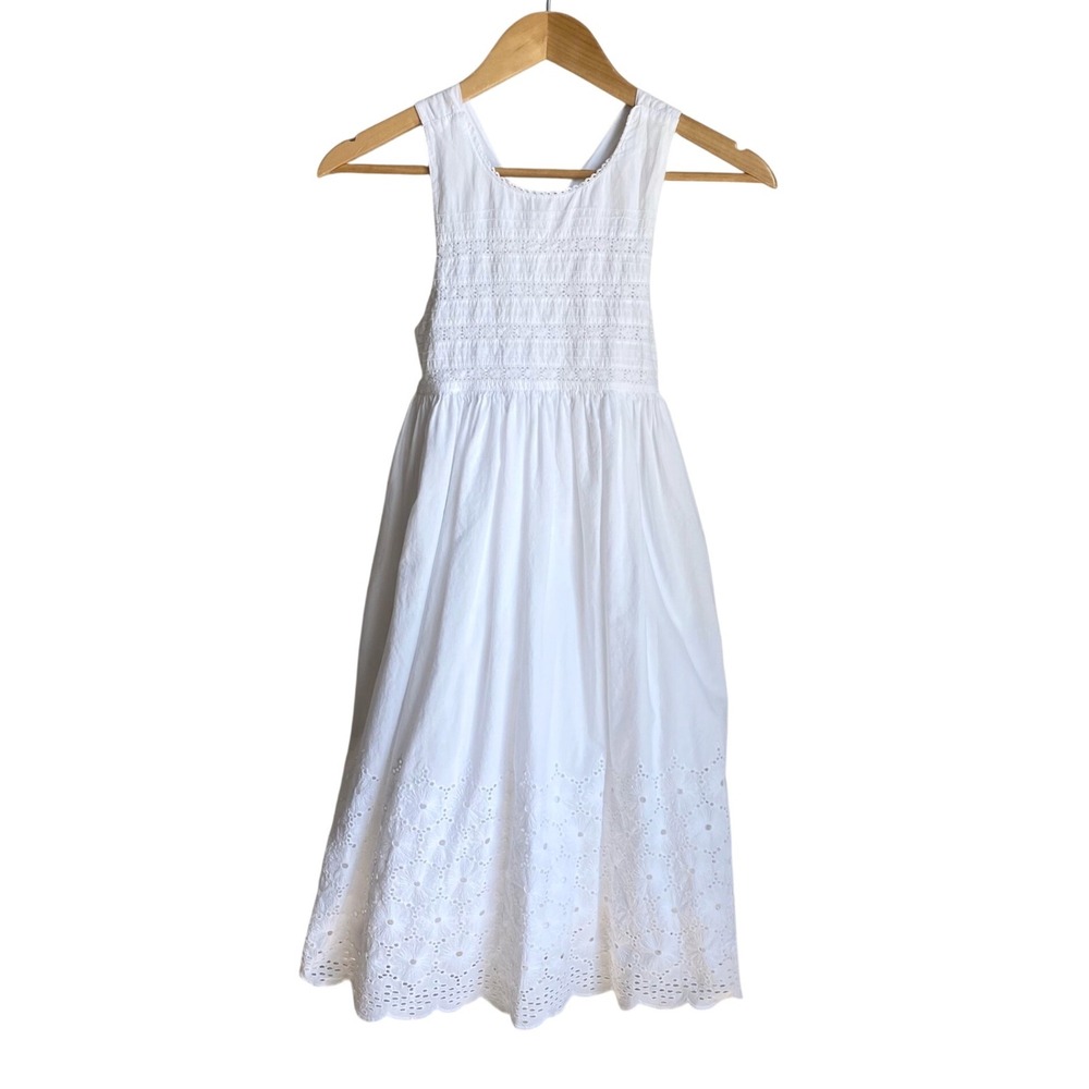 COTTON KIDS Eyelet Lace Maxi Sun Dress Girls SZ 10 White Smocked Crisscross Back